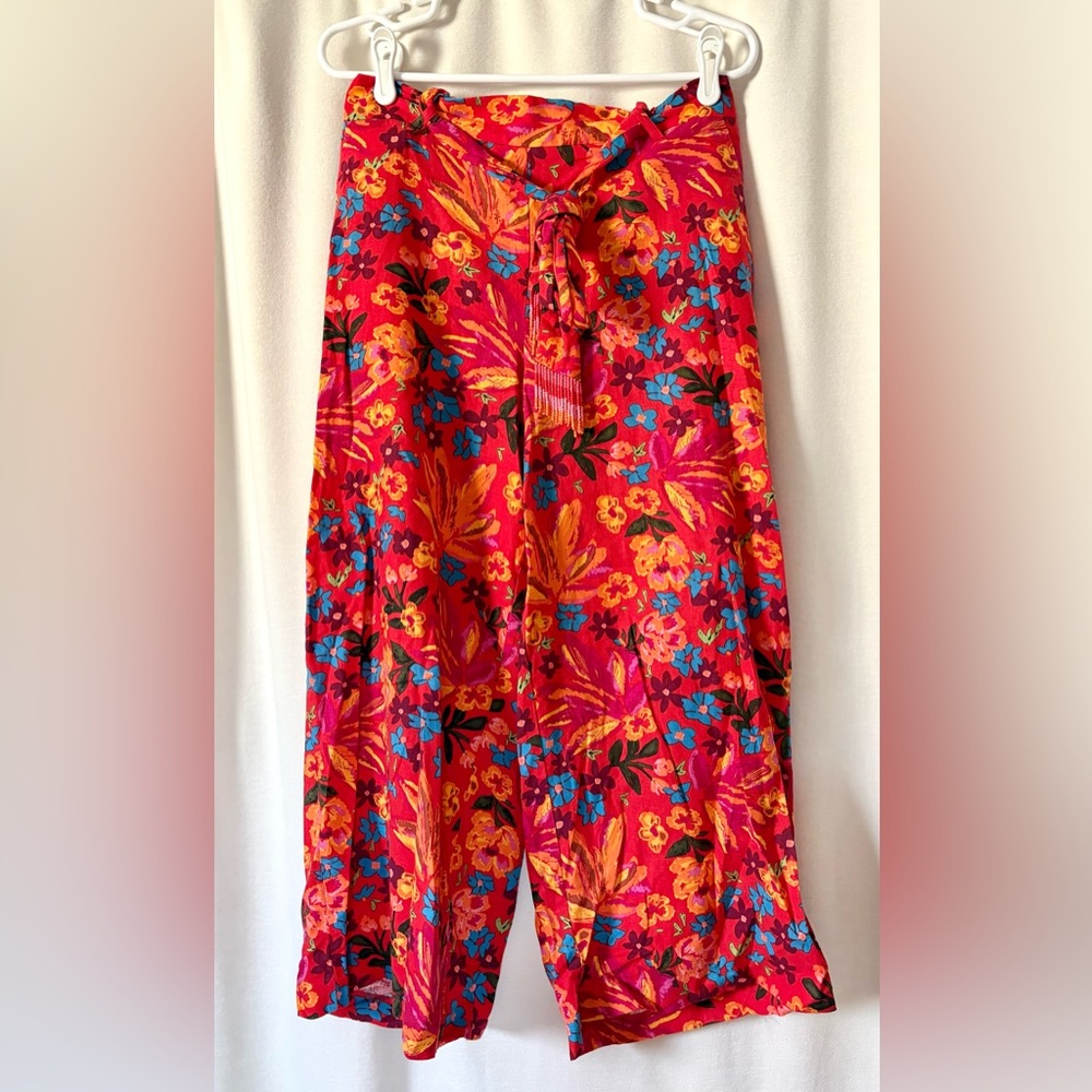 Anthropologie Maison d’Amelie Wide Leg Linen Blend Pants w/ Beaded Belt size M